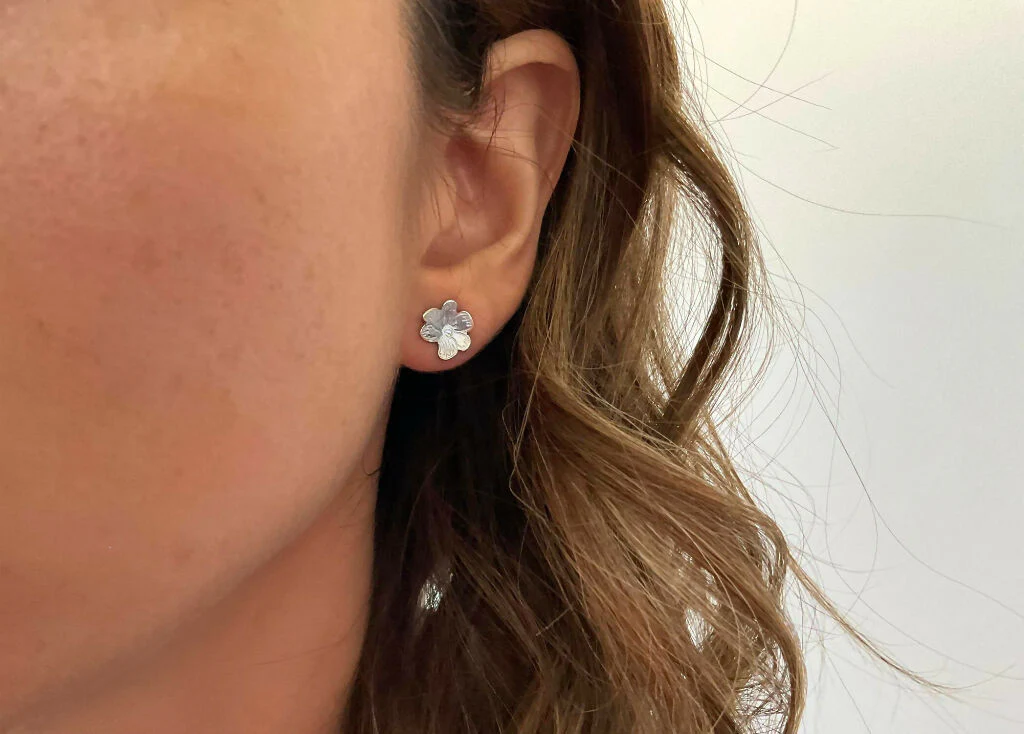 Silver Blossom Stud Earrings - Image 2