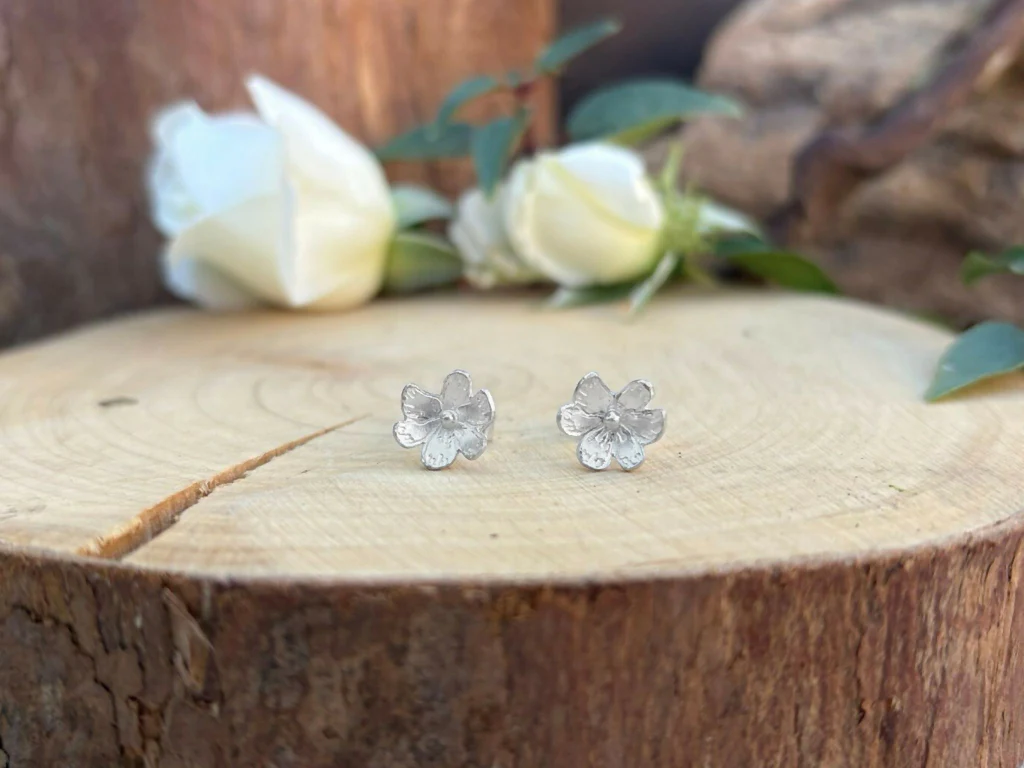 Silver Blossom Stud Earrings - Image 3