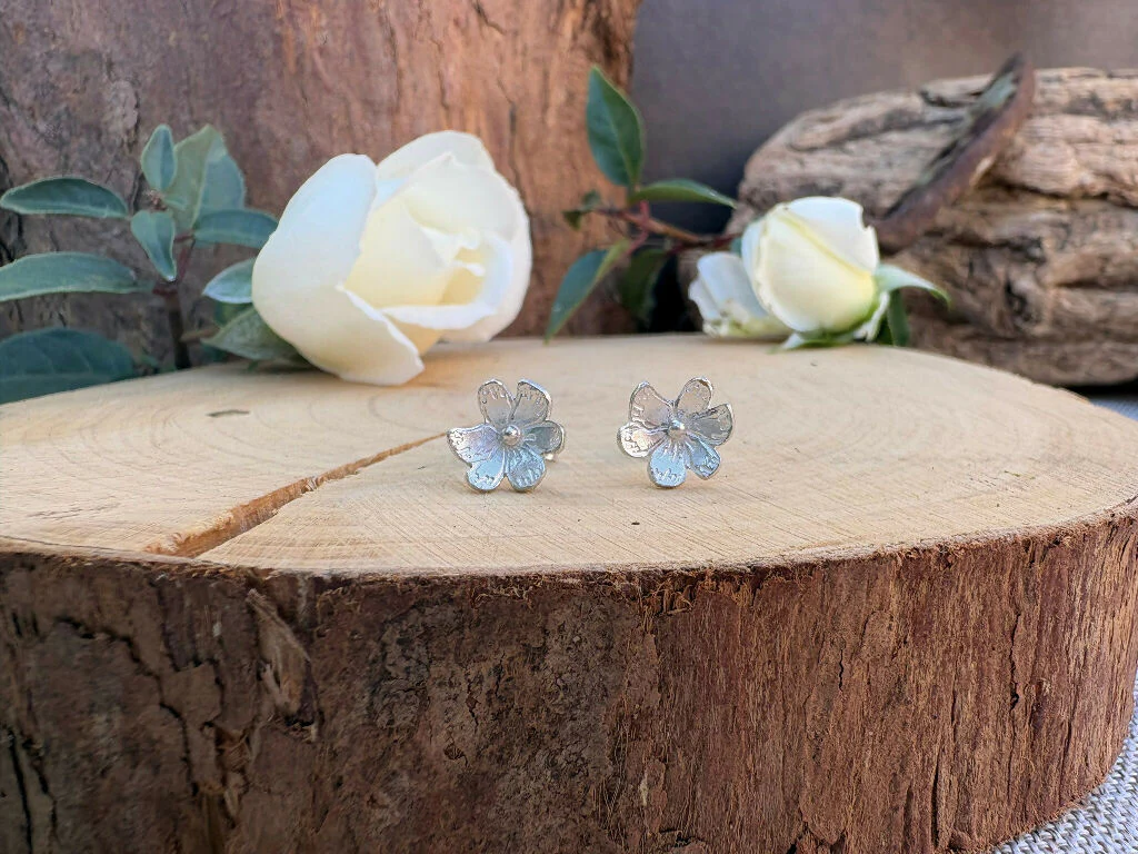 Silver Blossom Stud Earrings - Image 4