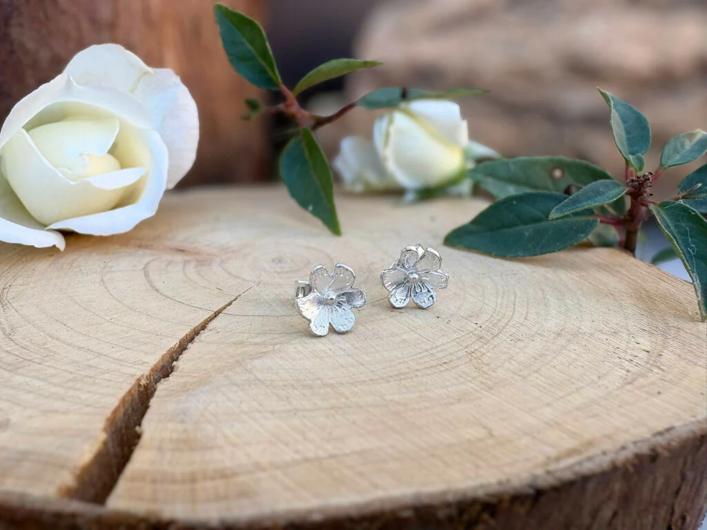Silver Blossom Stud Earrings - Image 6