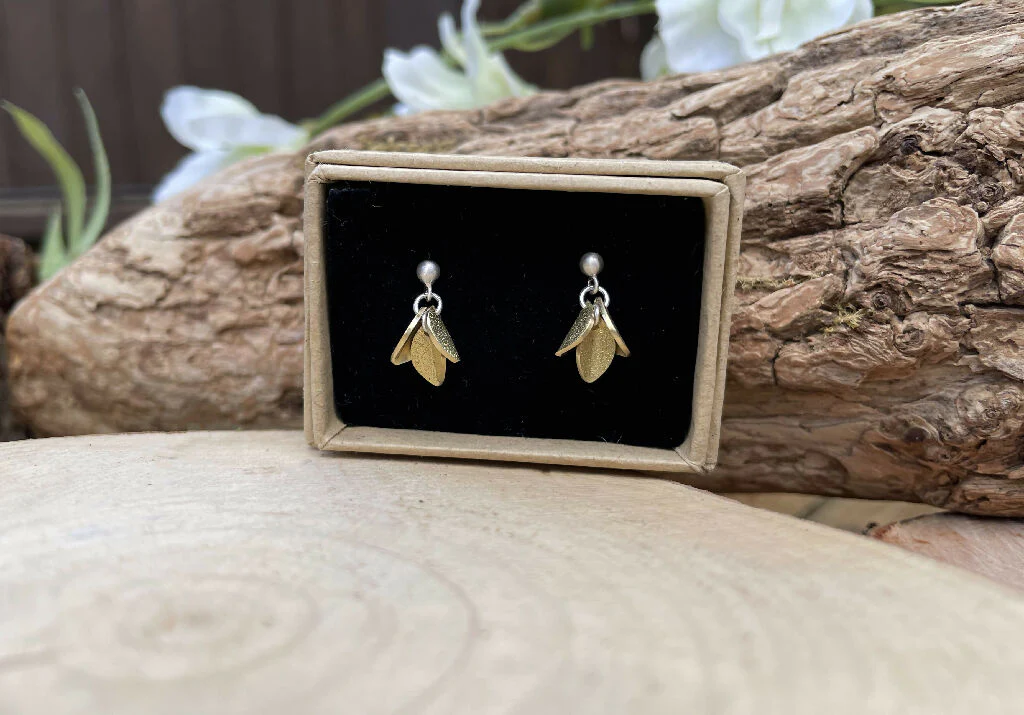 Silver & Brass Petals Stud Earrings - Image 2