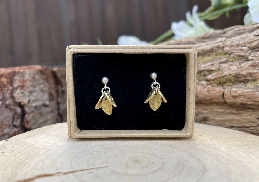Silver & Brass Petals Stud Earrings - Image 3