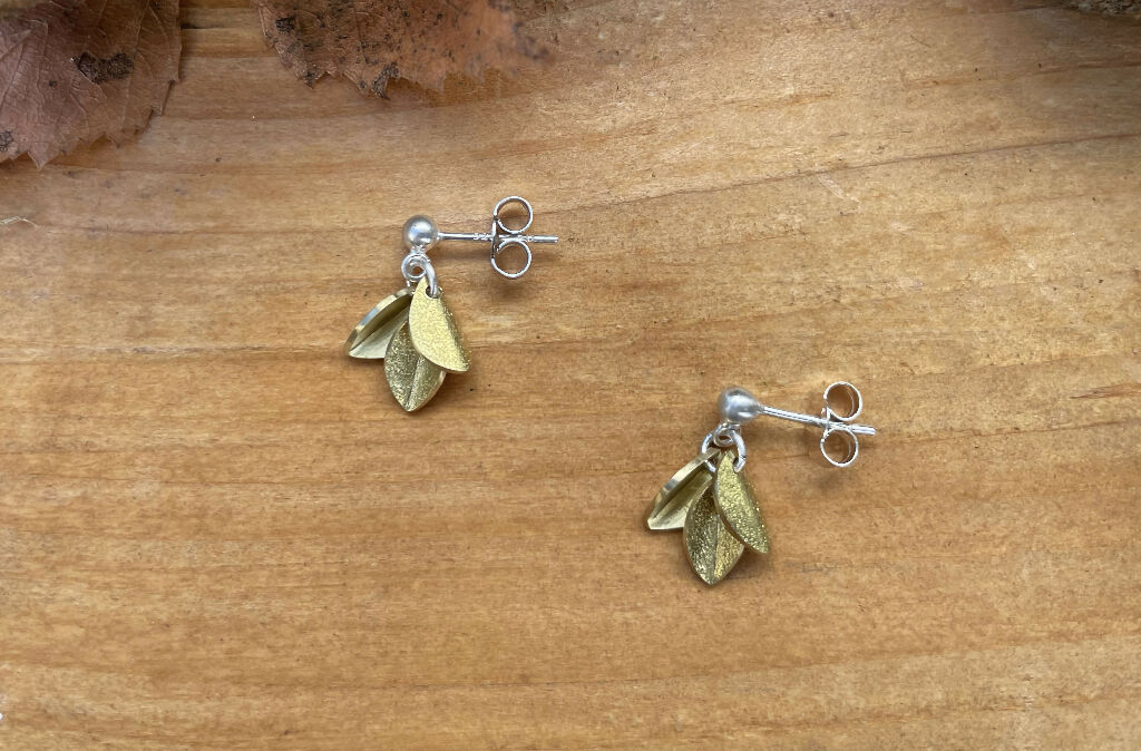Silver & Brass Petals Stud Earrings - Image 4