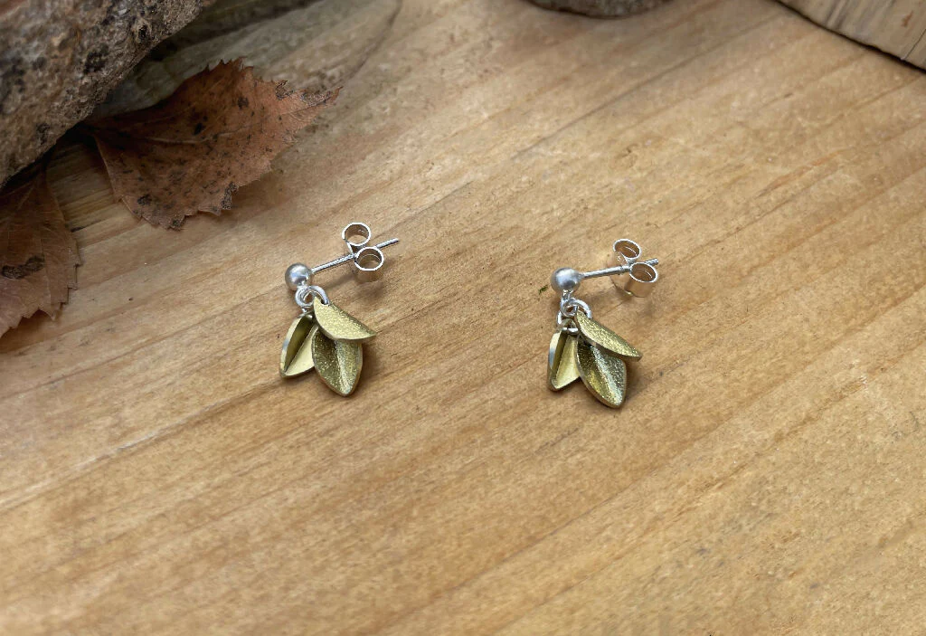 Silver & Brass Petals Stud Earrings - Image 5