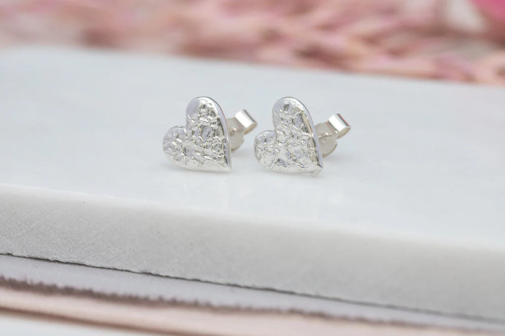 Silver Bubbly Heart Studs - Image 2