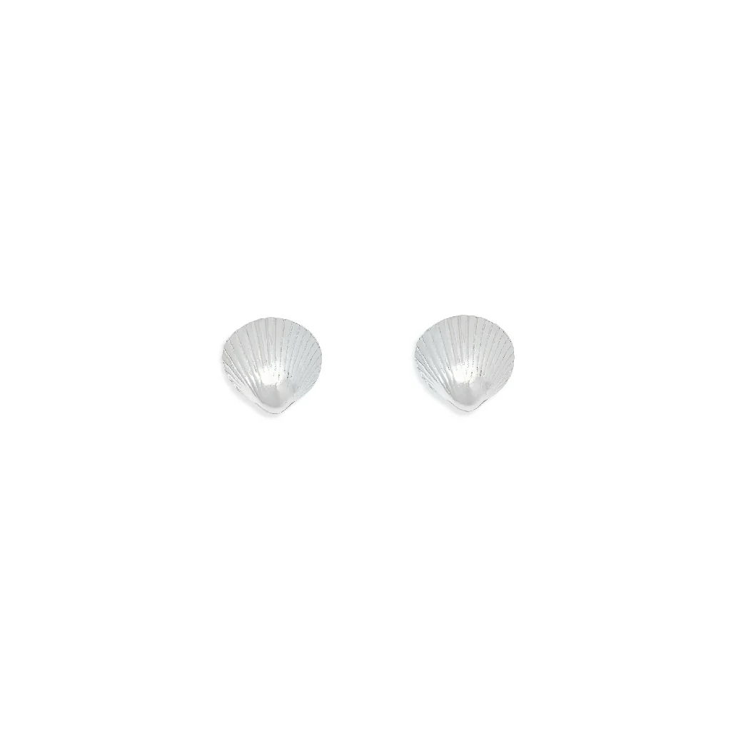 Silver Clam Shell Stud Earrings - Image 5