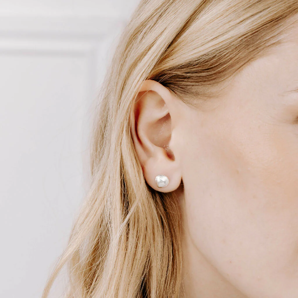 Silver Clam Shell Stud Earrings - Image 7