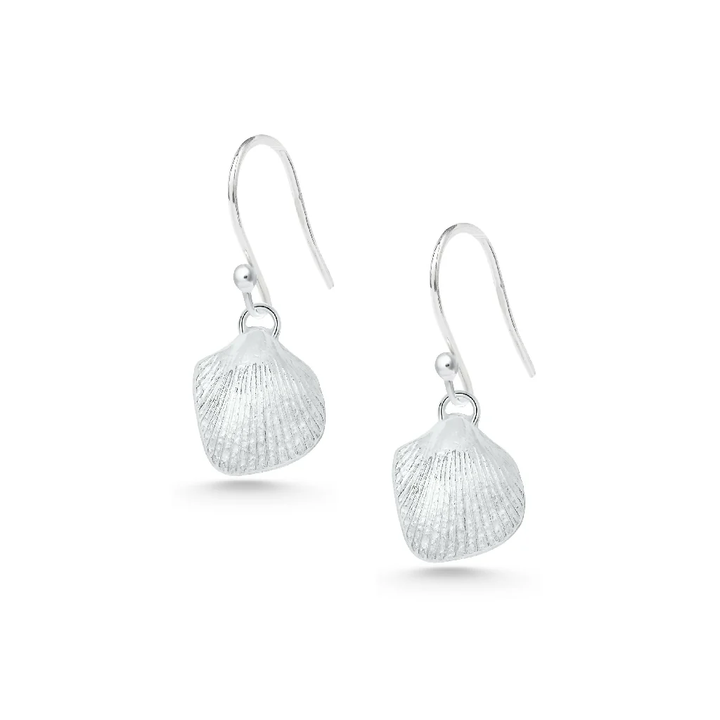 Silver Cockle Shell Drop Earrings - Image 4