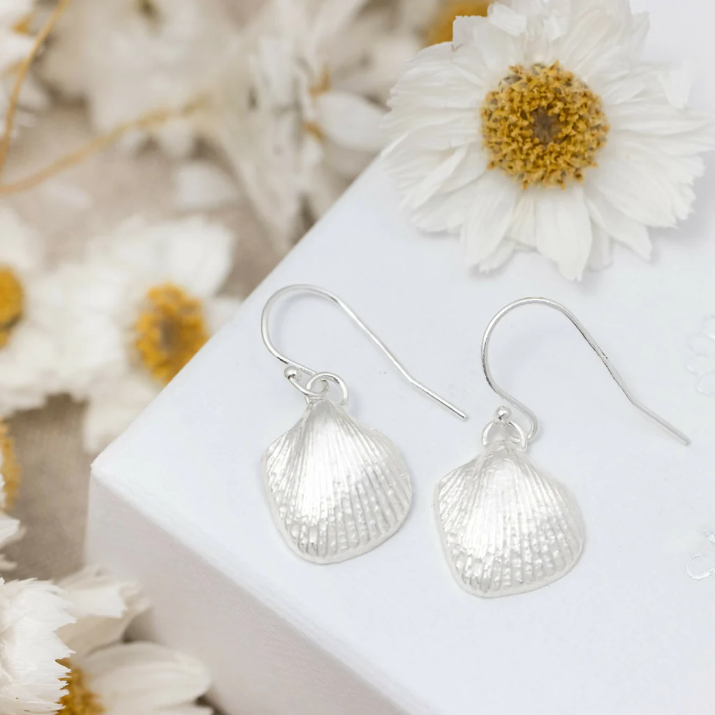 Silver Cockle Shell Drop Earrings - Image 8