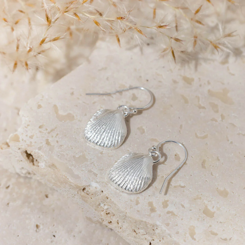 Silver Cockle Shell Drop Earrings - Image 9