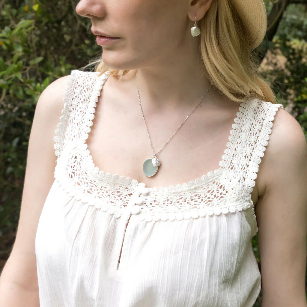Silver Cockle Shell & Sea Glass Necklace - Image 10