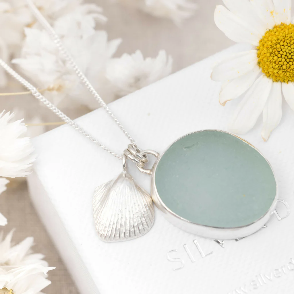 Silver Cockle Shell & Sea Glass Necklace - Image 3