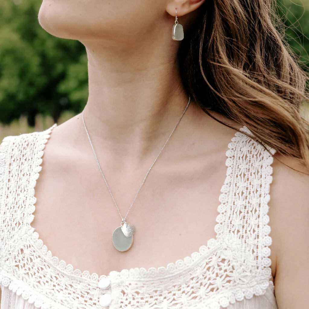Silver Cockle Shell & Sea Glass Necklace - Image 4