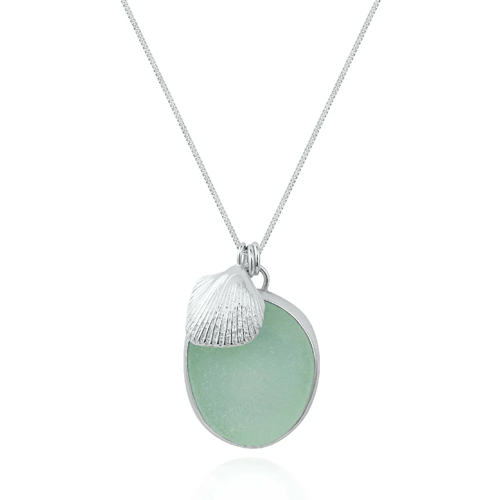 Silver Cockle Shell & Sea Glass Necklace - Image 5