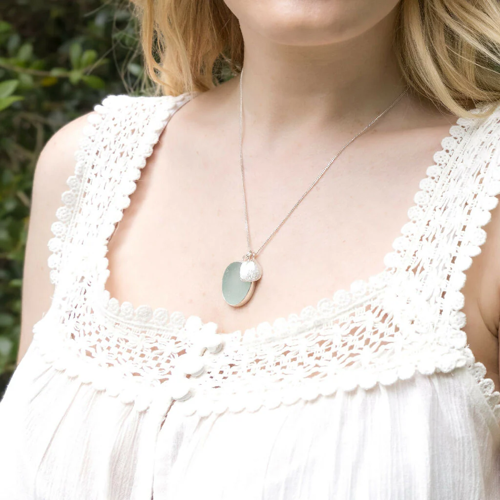 Silver Cockle Shell & Sea Glass Necklace - Image 6
