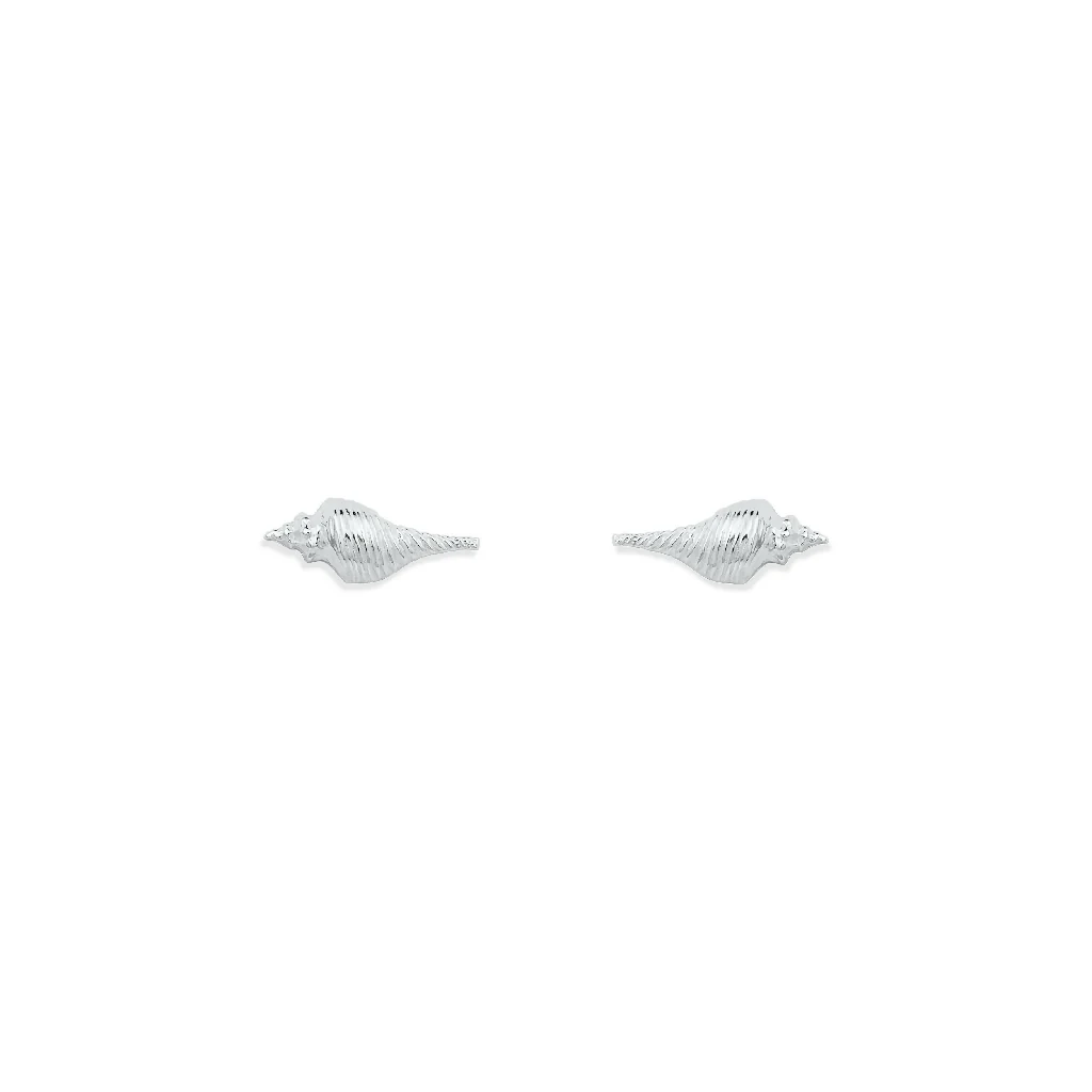 Silver Conch Shell Stud Earrings - Image 4