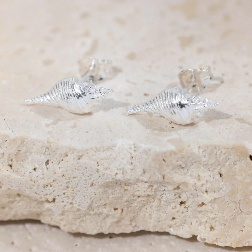 Silver Conch Shell Stud Earrings - Image 6