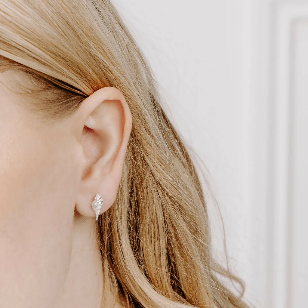 Silver Conch Shell Stud Earrings - Image 7
