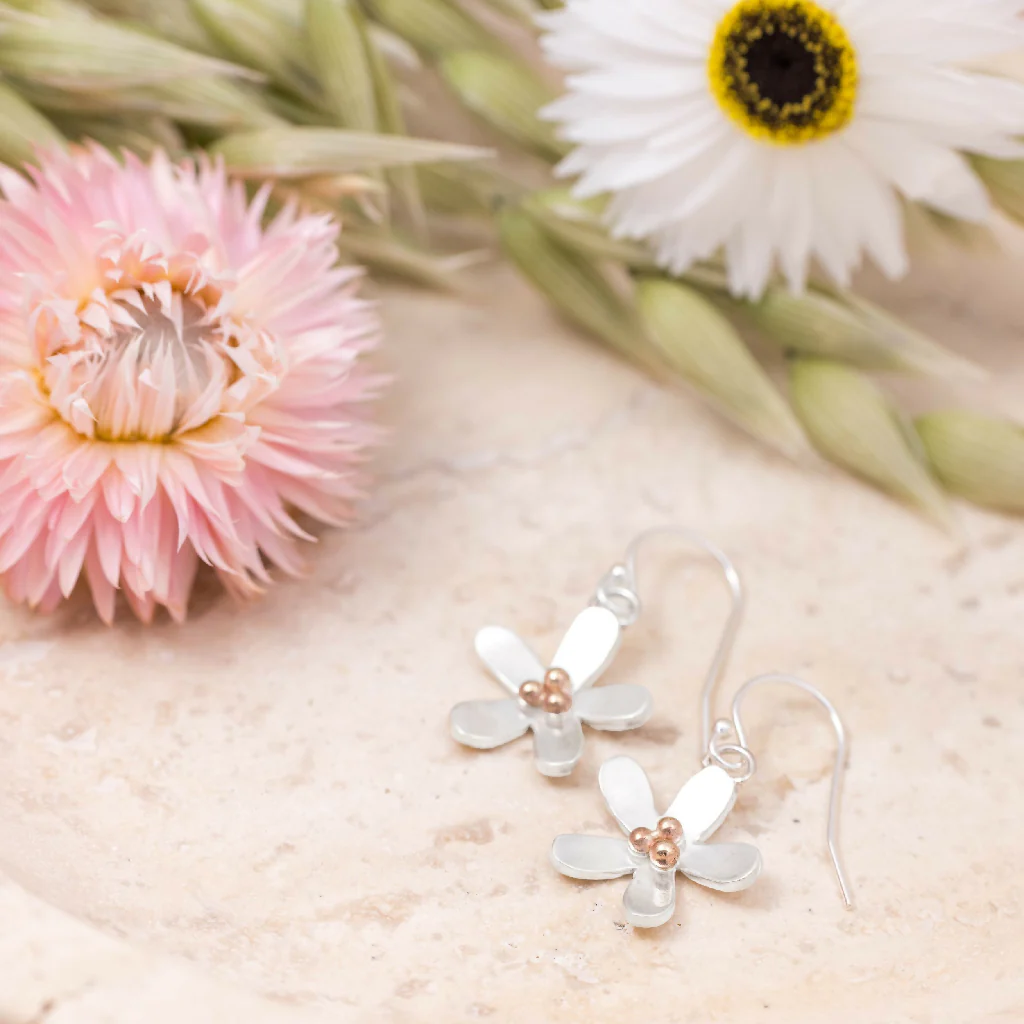 Silver Daisy Dangle Earrings - Image 2