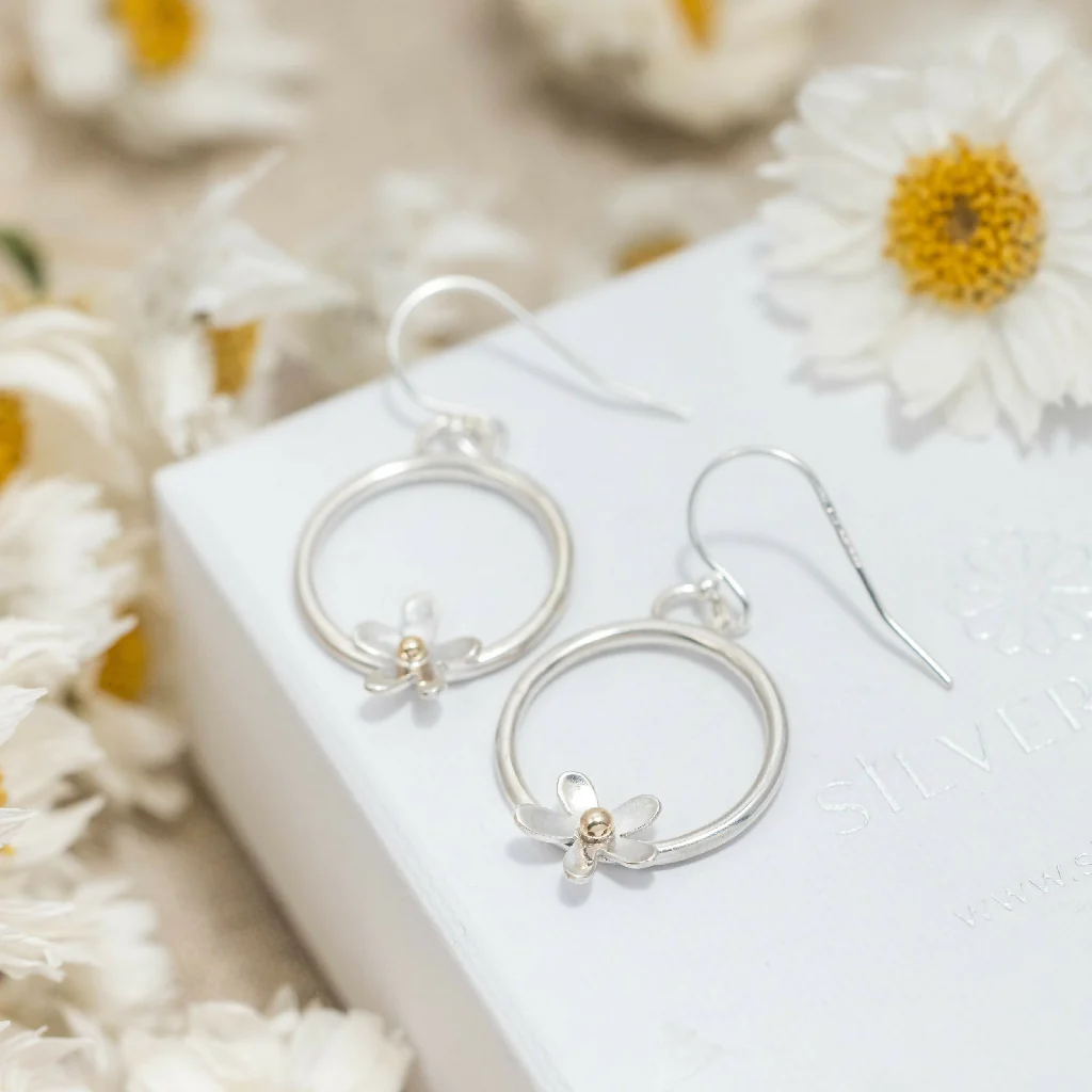 Silver Daisy Hoop Earrings - Image 2