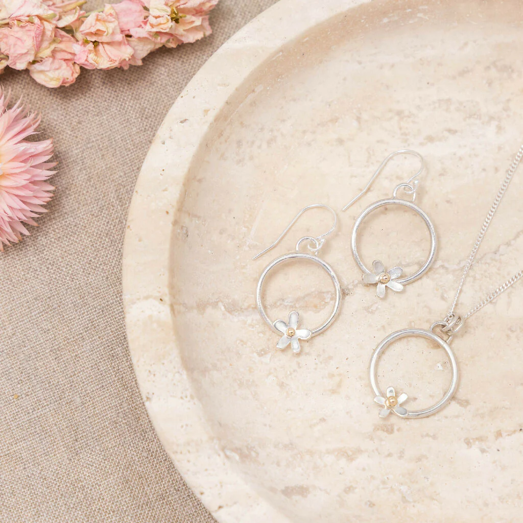 Silver Daisy Hoop Earrings - Image 5