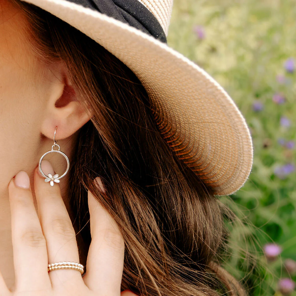 Silver Daisy Hoop Earrings - Image 6