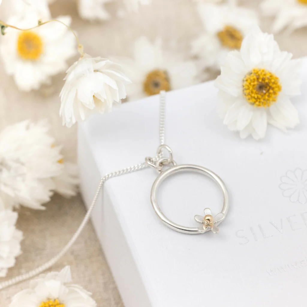 Silver Daisy Hoop Pendant Necklace - Image 2