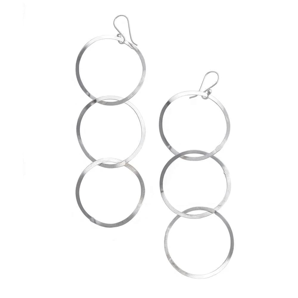 Silver Earrings - Interlinked Rings - Image 2