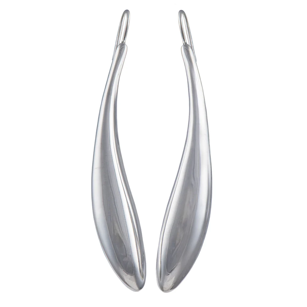 Silver Earrings - Long Curved Statement Earrings - Image 2
