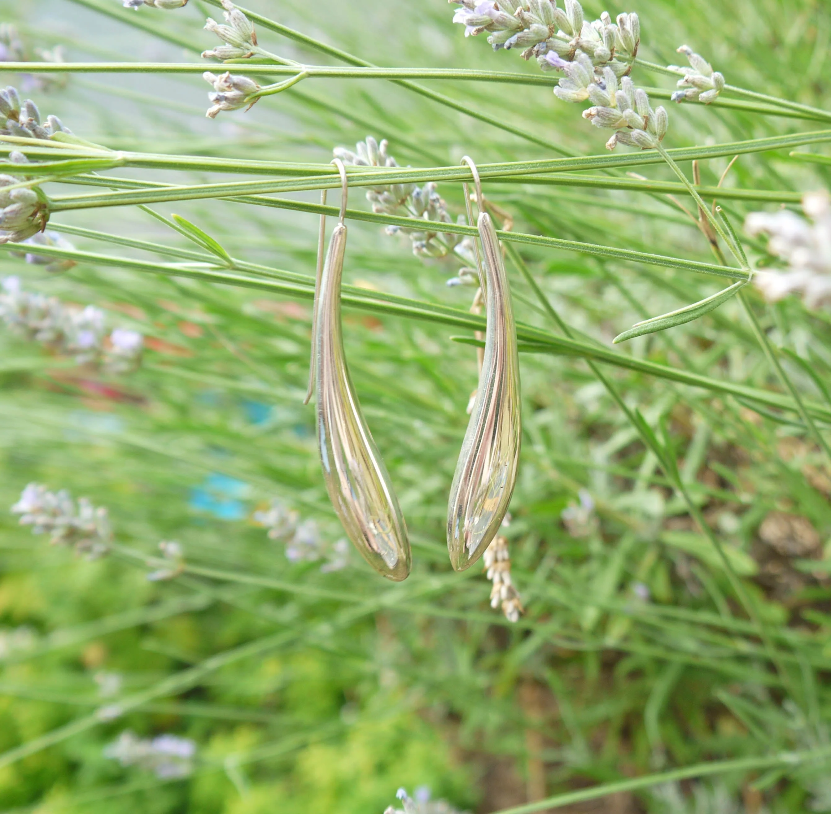 Silver Earrings - Long Curved Statement Earrings - Image 4