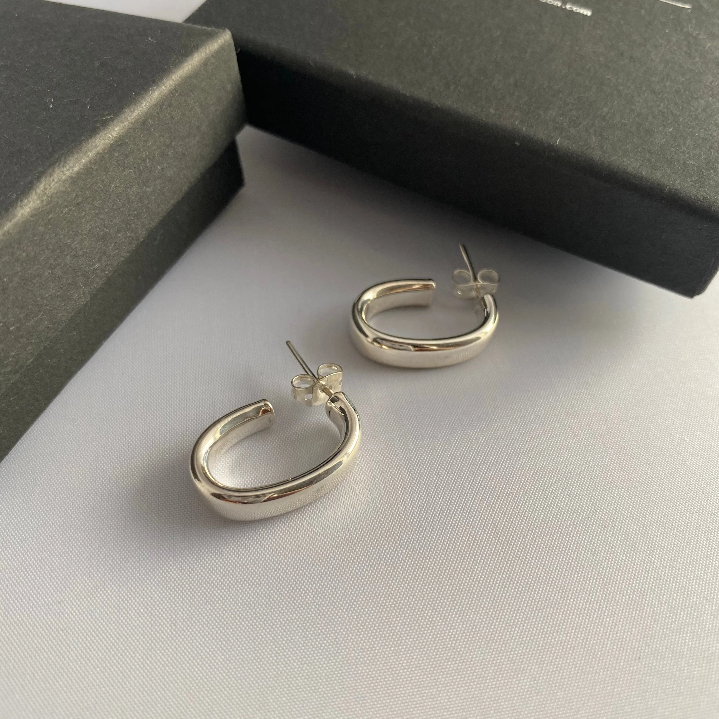 Silver Earrings - Oval Hoops
