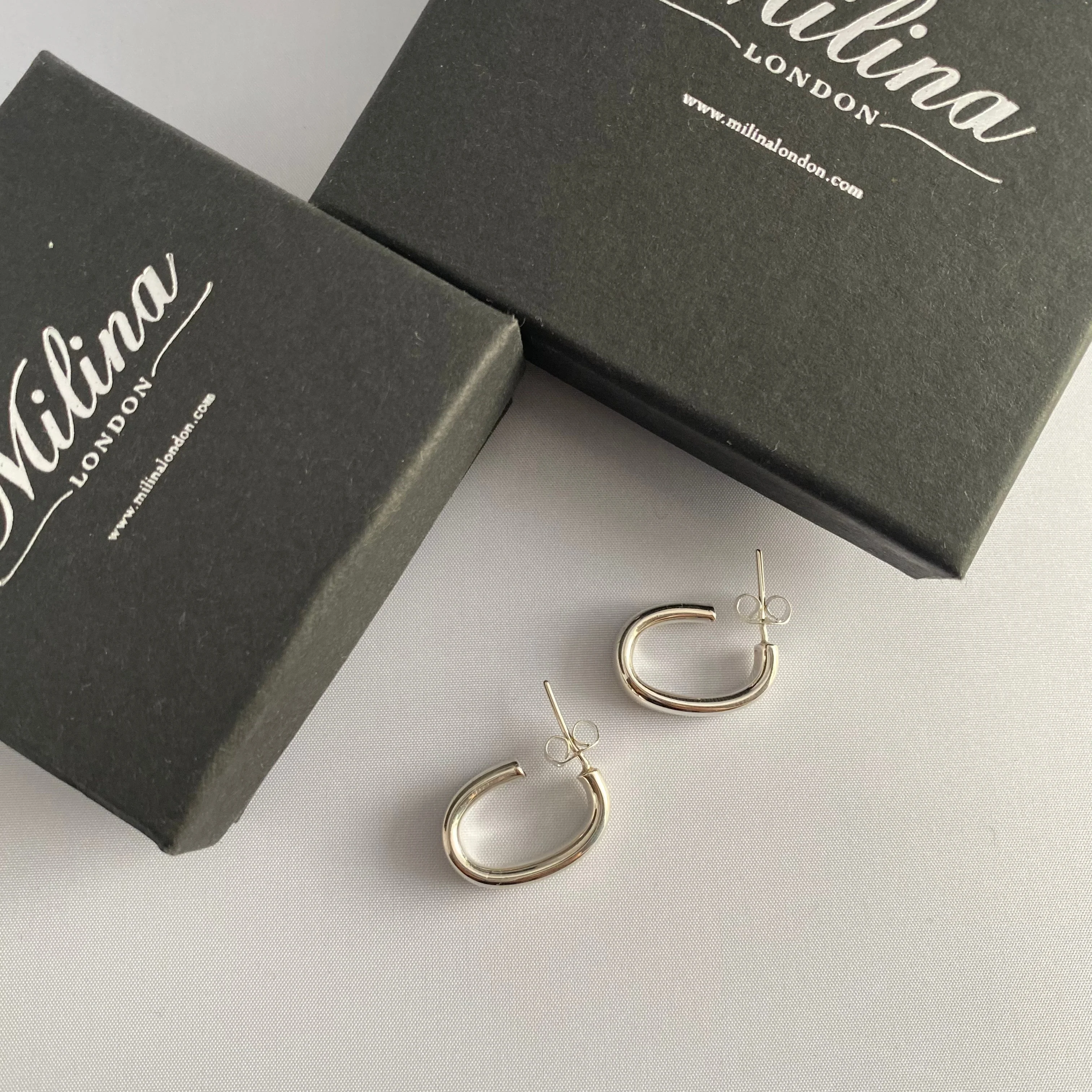 Silver Earrings - Oval Hoops - Image 3