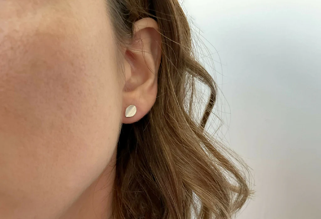 Silver Frosted Leaf Stud Earrings - Image 2