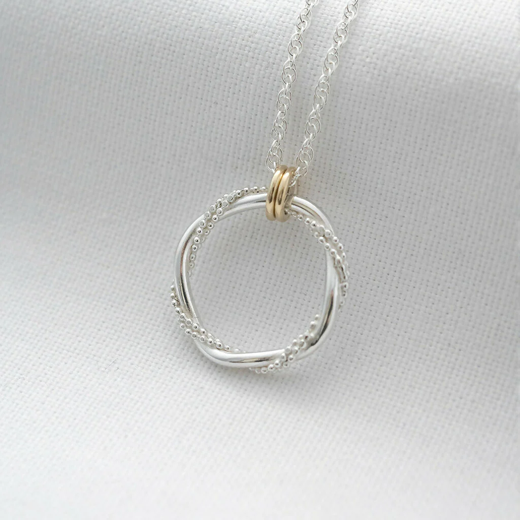 Silver & Gold Entwined Ring Necklace