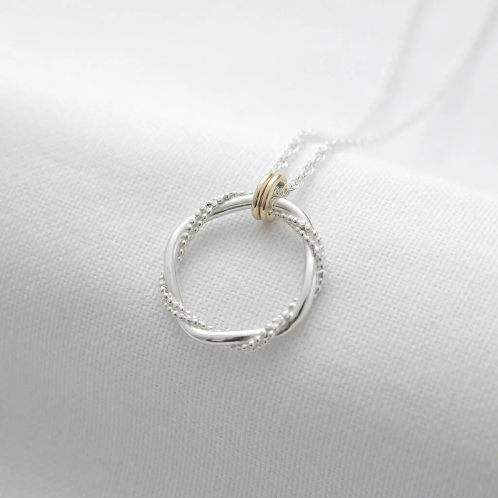 Silver & Gold Entwined Ring Necklace - Image 2