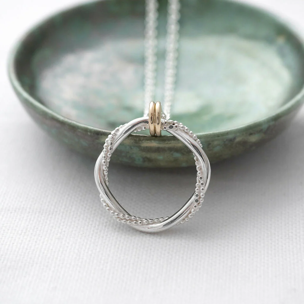 Silver & Gold Entwined Ring Necklace - Image 3