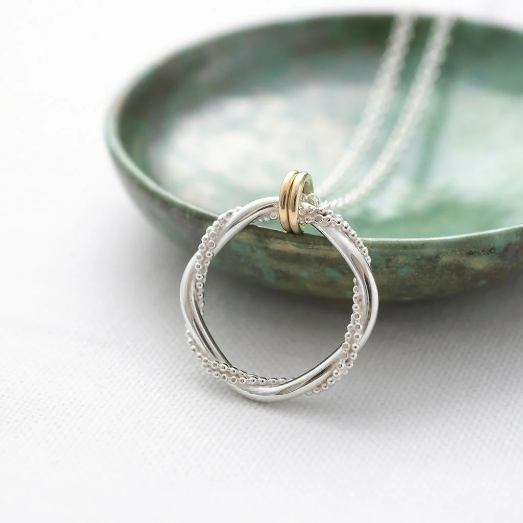Silver & Gold Entwined Ring Necklace - Image 4