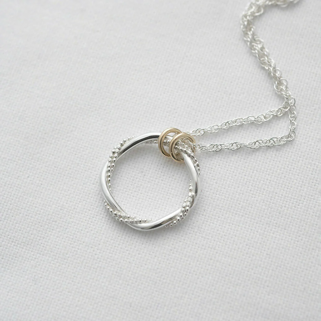 Silver & Gold Entwined Ring Necklace - Image 5