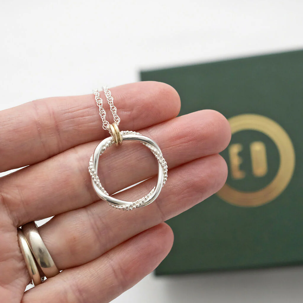 Silver & Gold Entwined Ring Necklace - Image 6