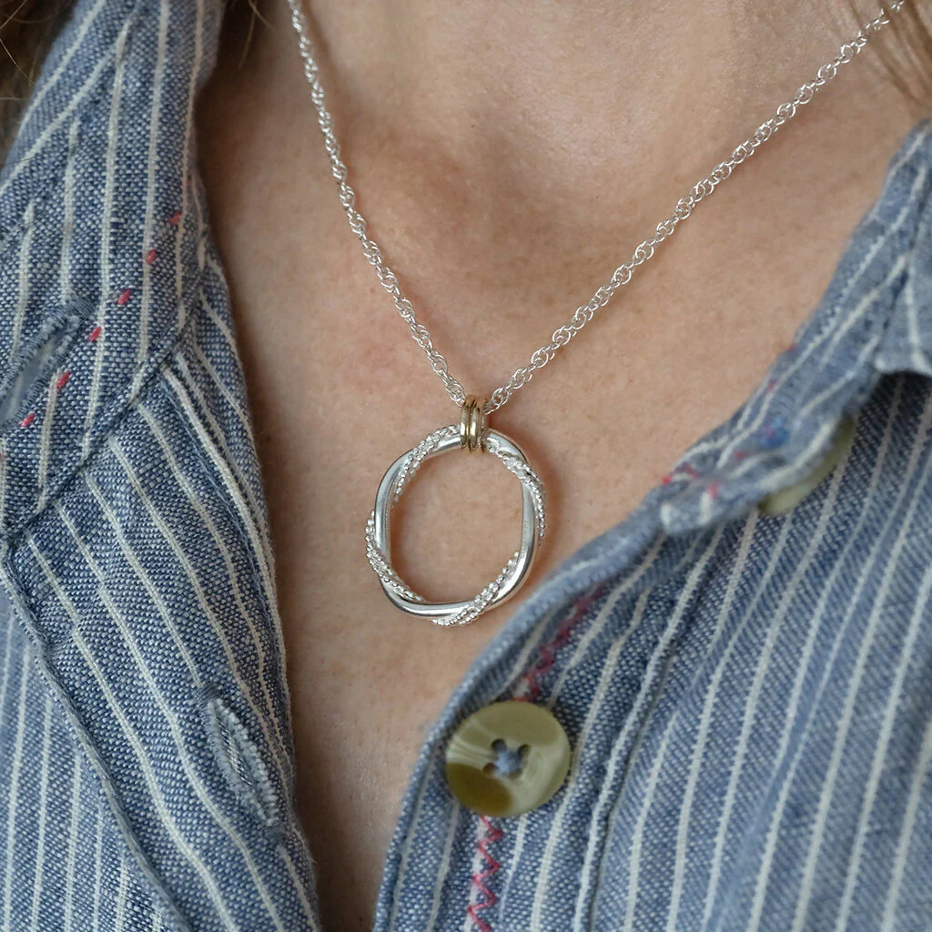 Silver & Gold Entwined Ring Necklace - Image 7