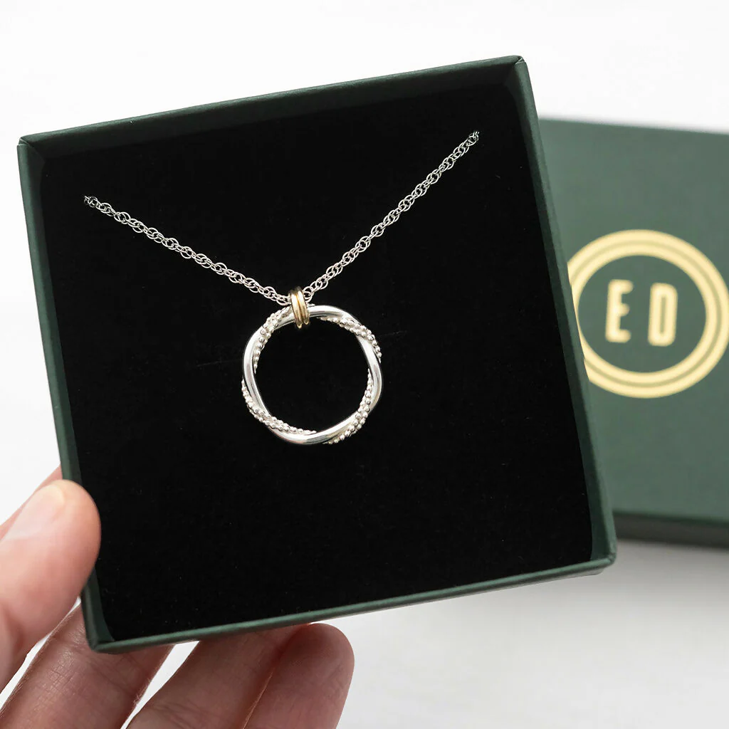 Silver & Gold Entwined Ring Necklace - Image 8