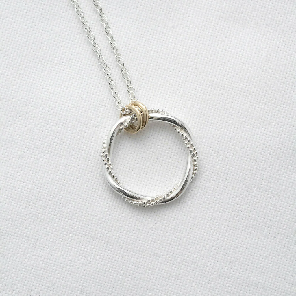 Silver & Gold Entwined Ring Necklace - Image 9