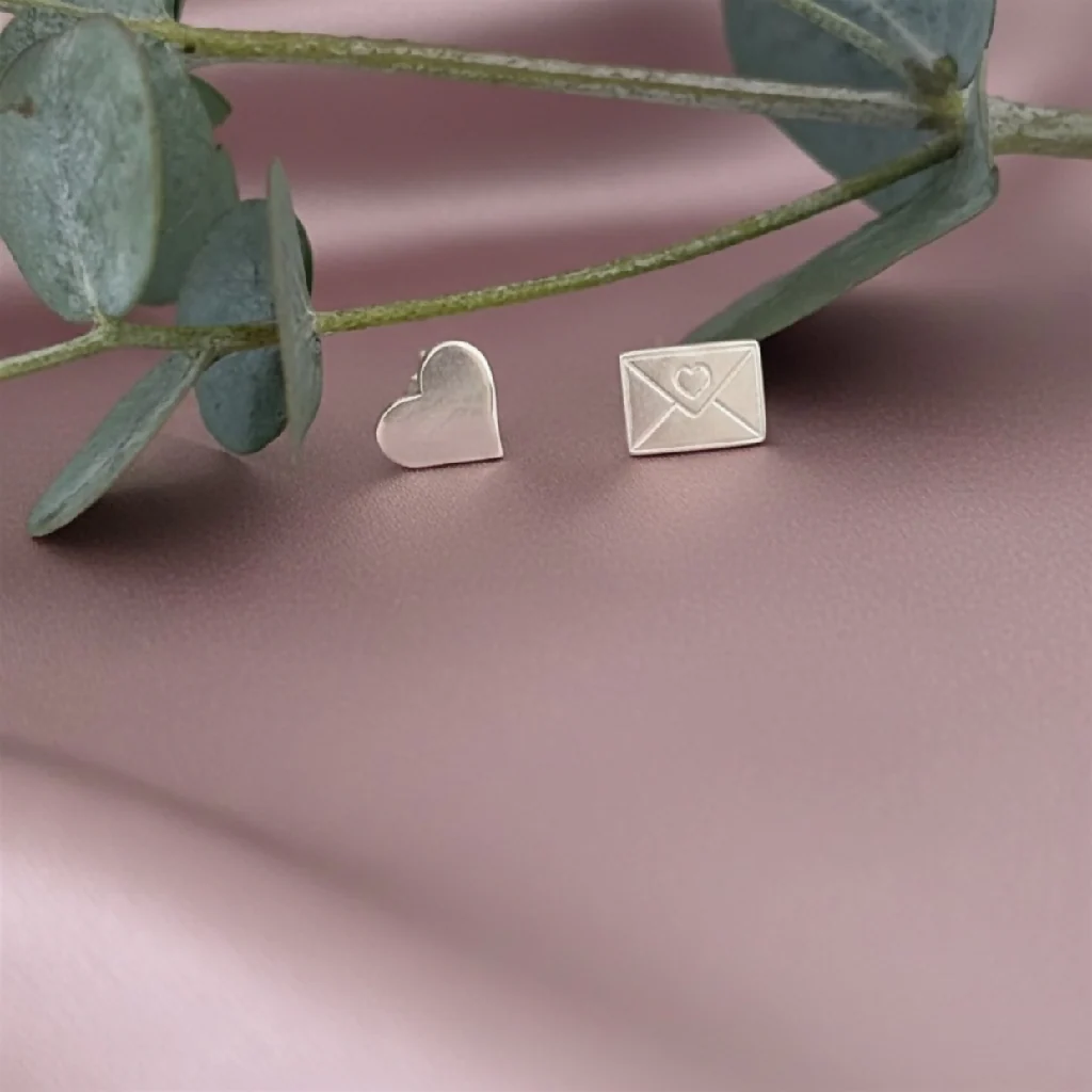 Sterling Silver Heart and Letter Stud Earrings
