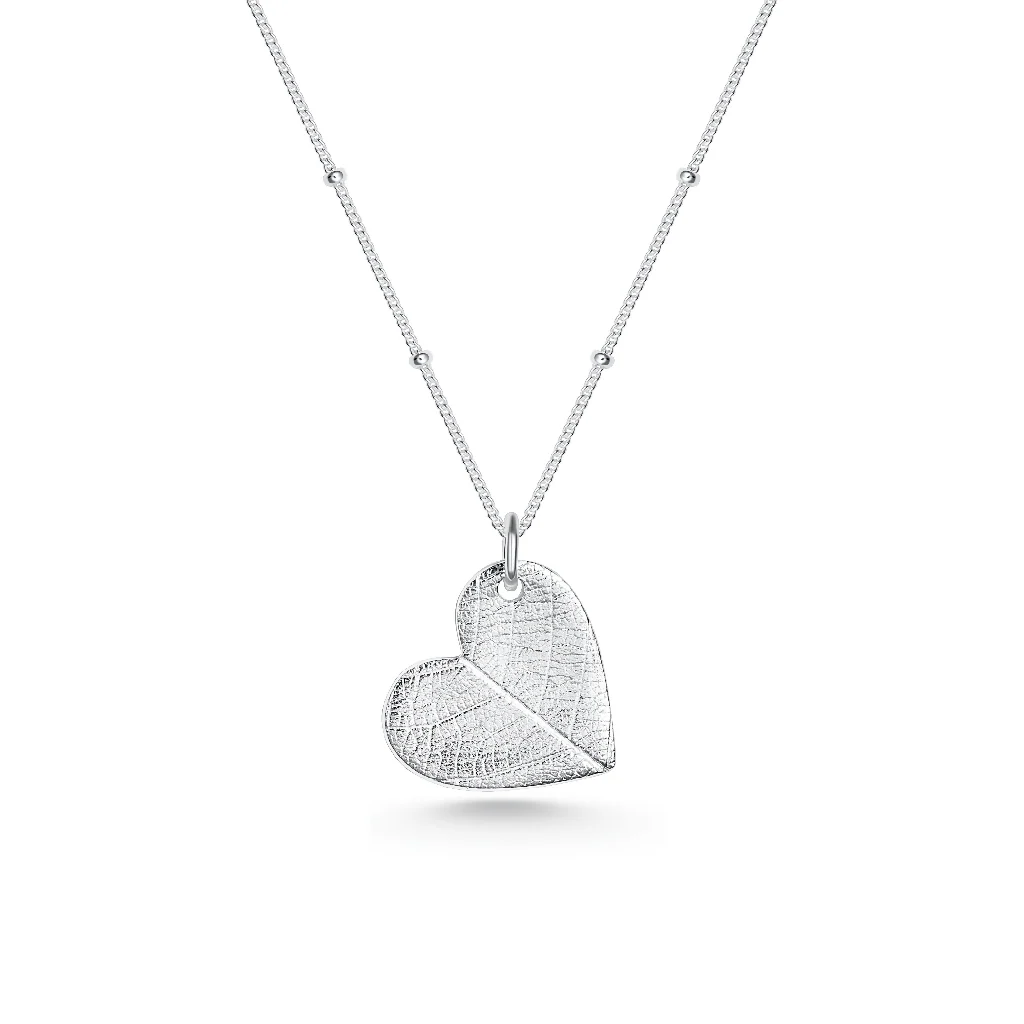 Silver Heart Leaf Print Pendant - Image 3