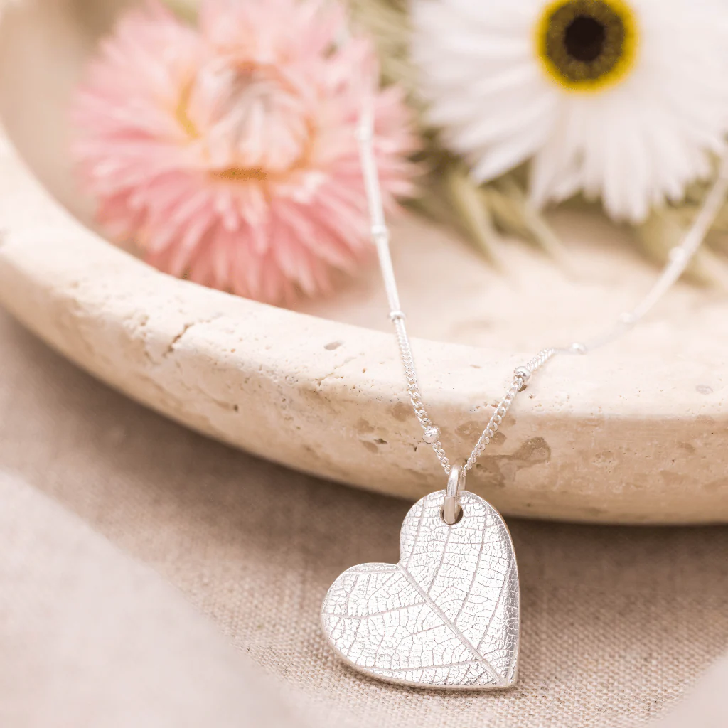 Silver Heart Leaf Print Pendant - Image 4