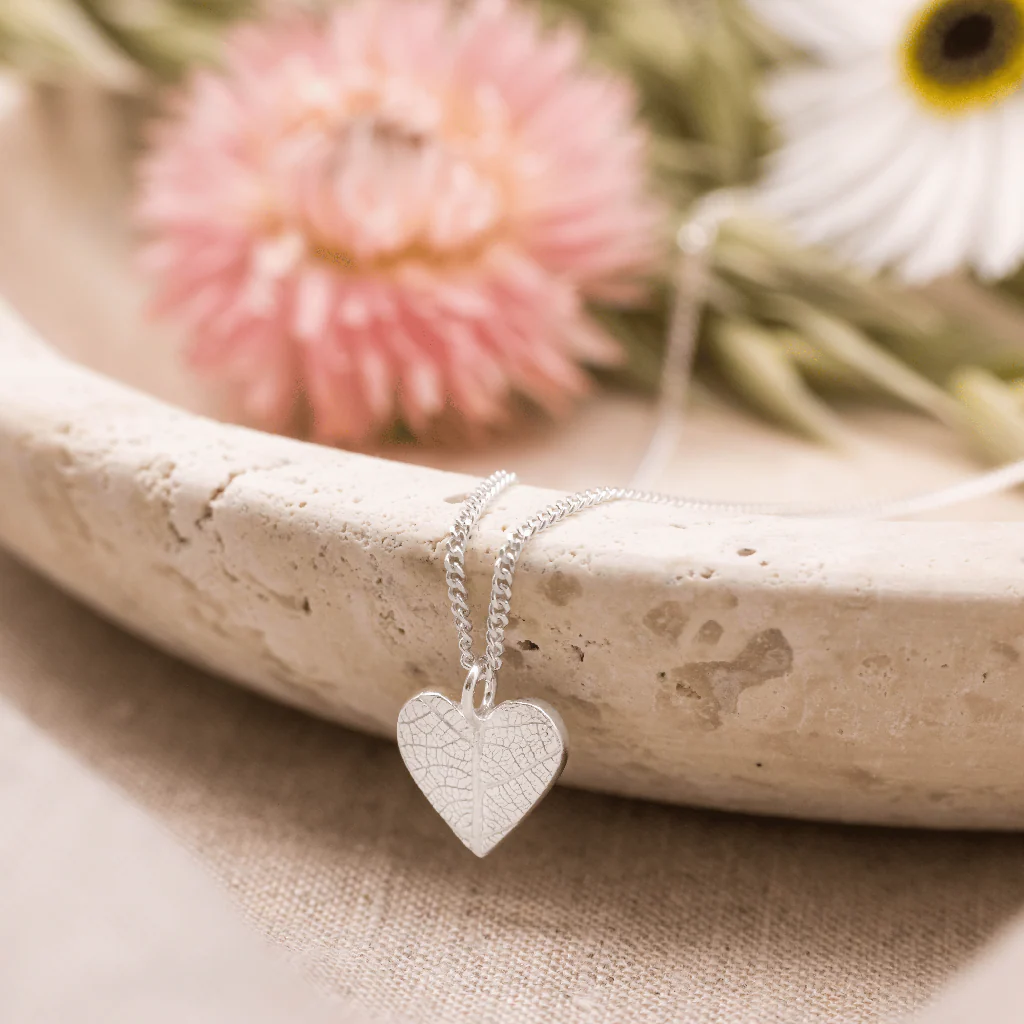 Silver Heart Leaf Texture Pendant