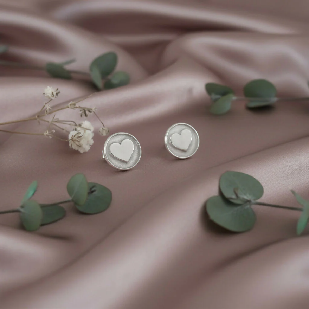 Silver Heart Stud Earrings