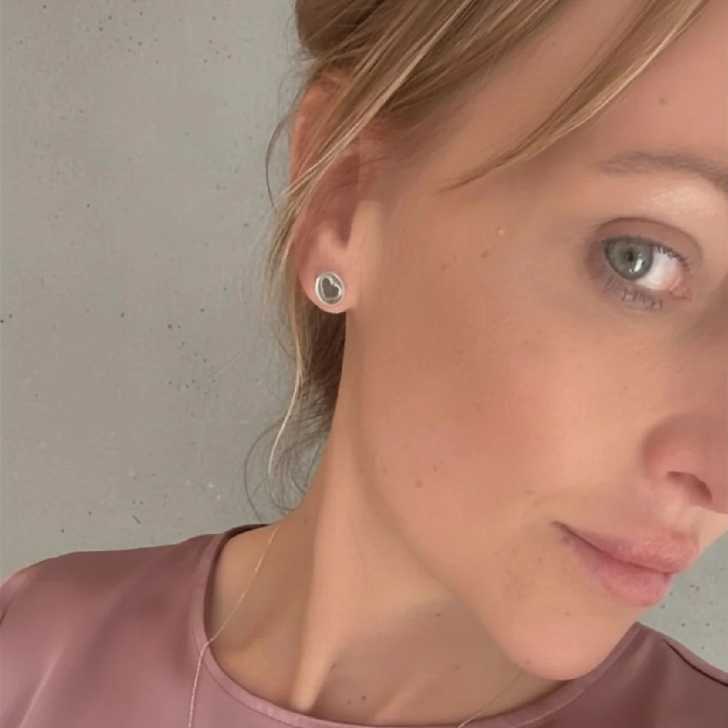Silver Heart Stud Earrings - Image 2