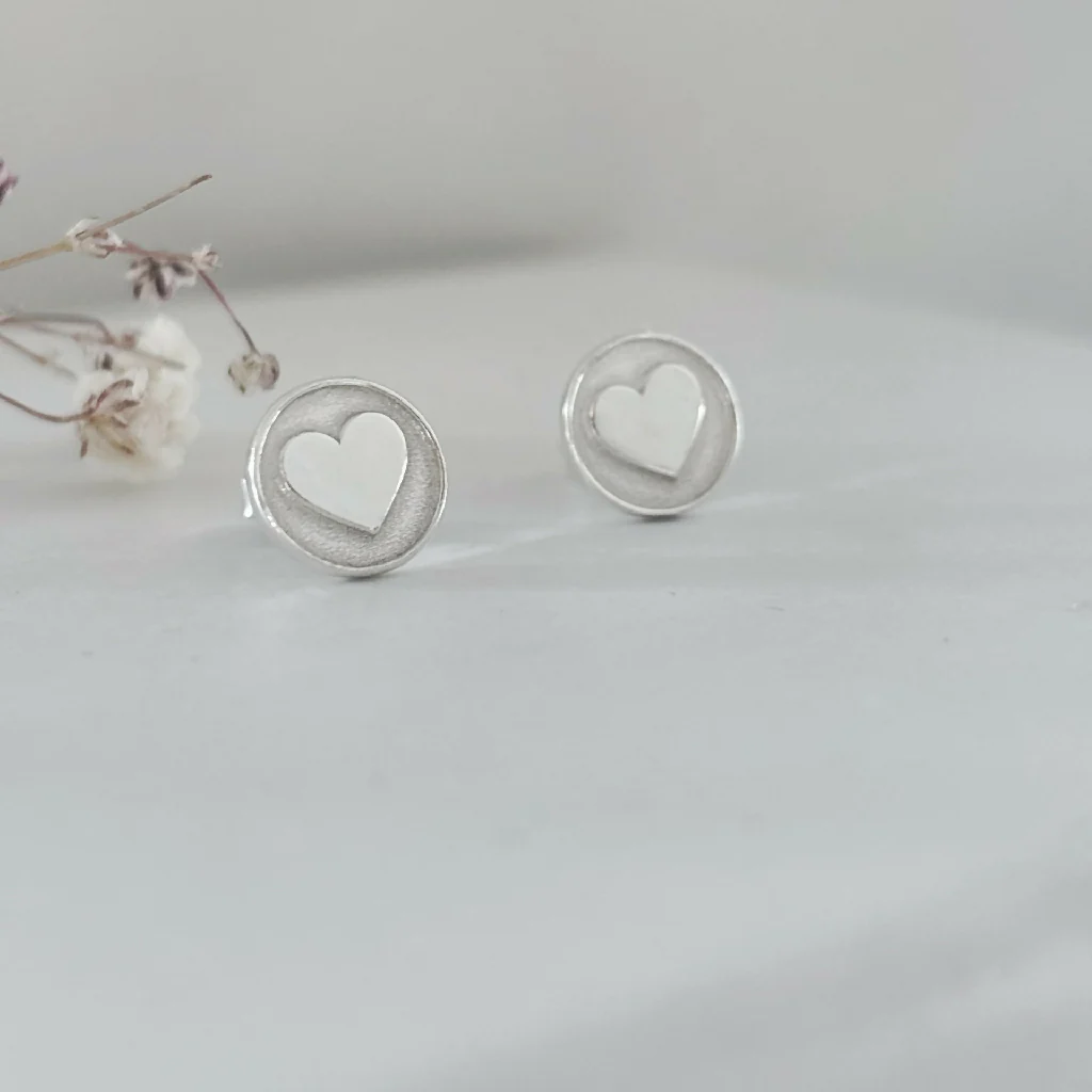 Silver Heart Stud Earrings - Image 3