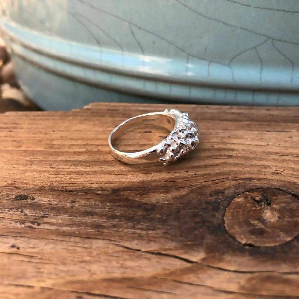Silver Organic Cast Ring with Barnacle Texture - Image 2